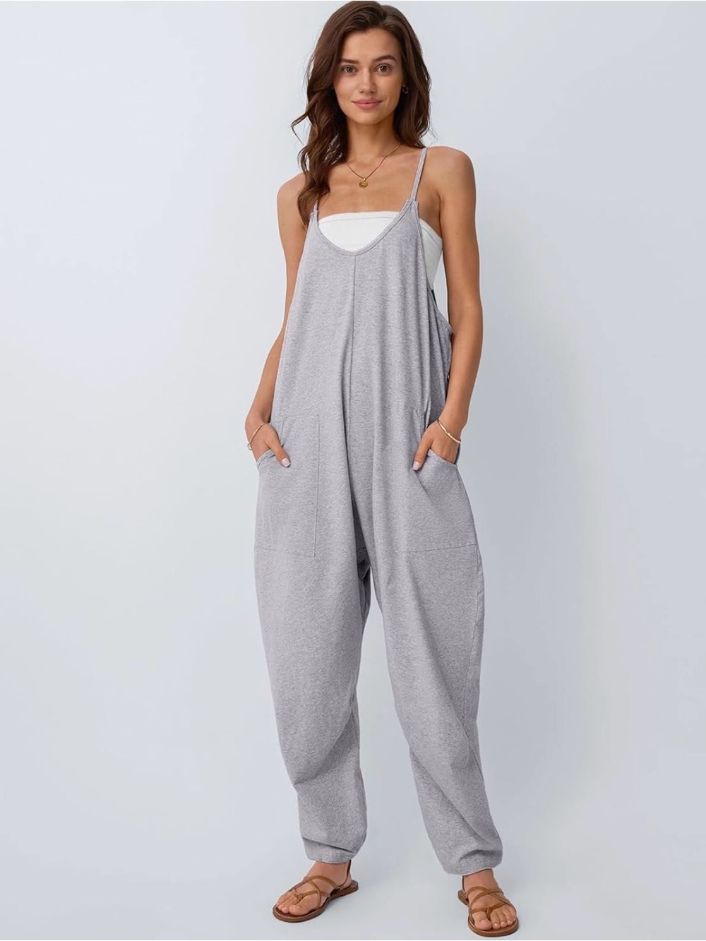 Automet Women’s Gray Loose Jumpsuit, Size Large